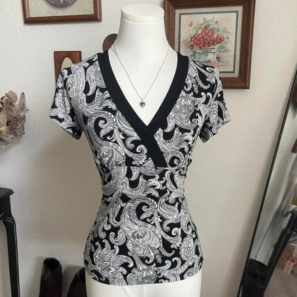 Crew Knitwear Paisley Wrap Top Women S Black White Good Y2K Grunge VNeck 78331A9